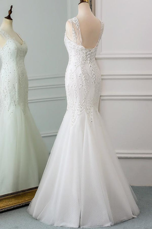 Lace-up Beading Floor Length Mermaid Wedding Dress