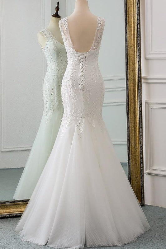 Lace-up Beading Floor Length Mermaid Wedding Dress
