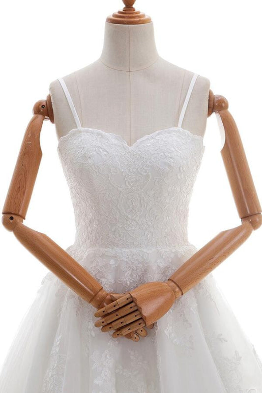 Lace-up Spaghetti Strap Tulle A-line Wedding Dress