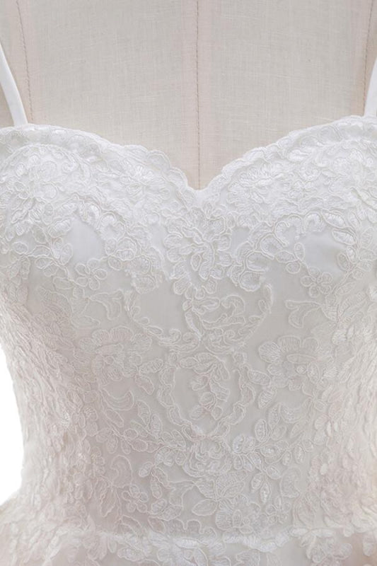 Lace-up Spaghetti Strap Tulle A-line Wedding Dress