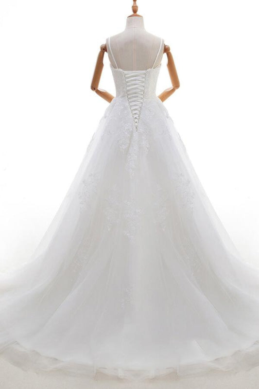 Lace-up Spaghetti Strap Tulle A-line Wedding Dress