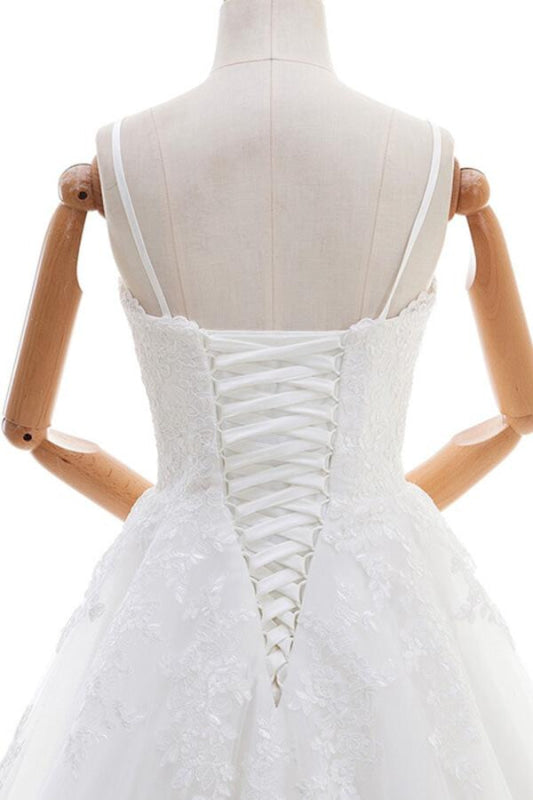 Lace-up Spaghetti Strap Tulle A-line Wedding Dress