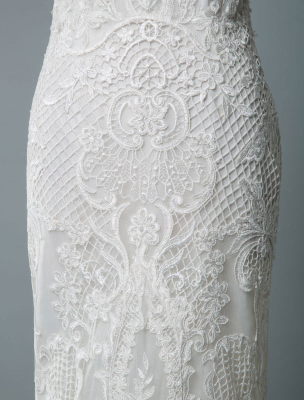 Lace Wedding Dress Mermaid Sweetheart Strapless Sleeveless Floor Length With Train Bridal Dresses
