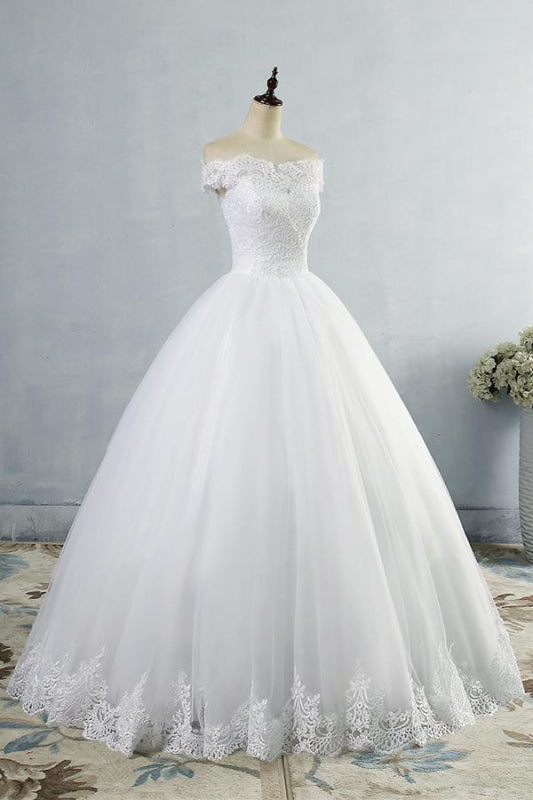 Latest Lace-up Tulle Appliques A-line Wedding Dress