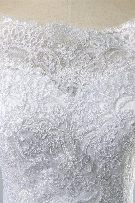 Latest Lace-up Tulle Appliques A-line Wedding Dress