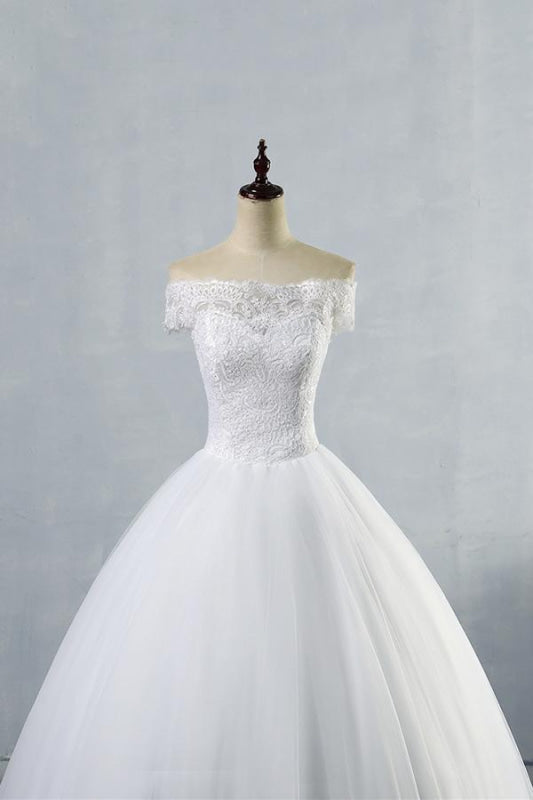 Latest Lace-up Tulle Appliques A-line Wedding Dress