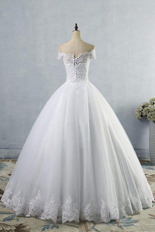 Latest Lace-up Tulle Appliques A-line Wedding Dress