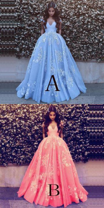 Light Blue Ball Gowns Lace Appliques Off Shoulder Wedding Dress