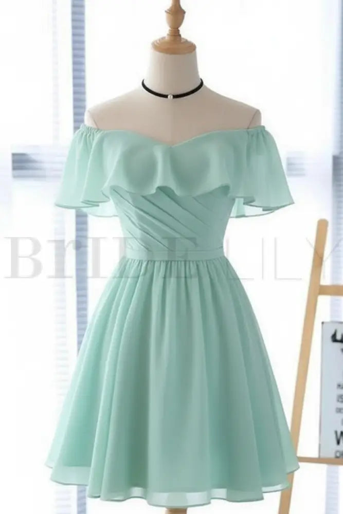 Light Blue Off the Shoulder Chiffon Homecoming Dress Cute Short Graduation Dress