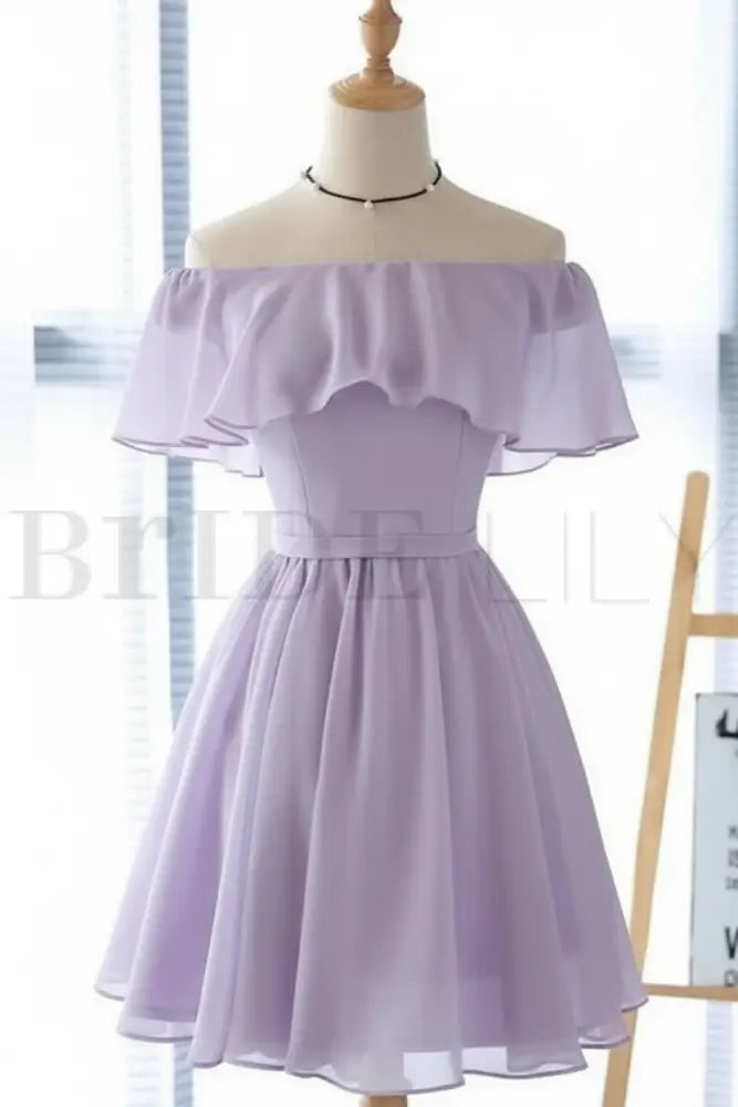 Light Blue Off the Shoulder Chiffon Homecoming Dress Cute Short Graduation Dress