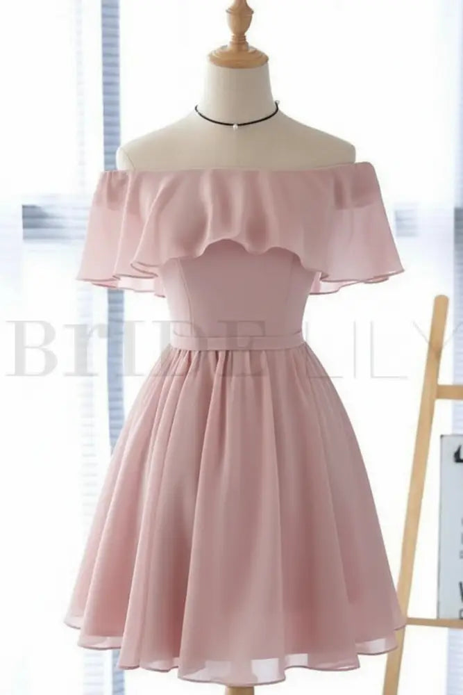 Light Blue Off the Shoulder Chiffon Homecoming Dress Cute Short Graduation Dress