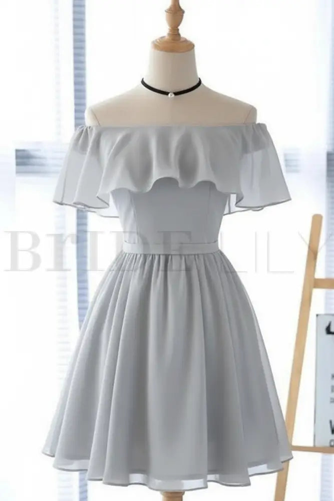 Light Blue Off the Shoulder Chiffon Homecoming Dress Cute Short Graduation Dress