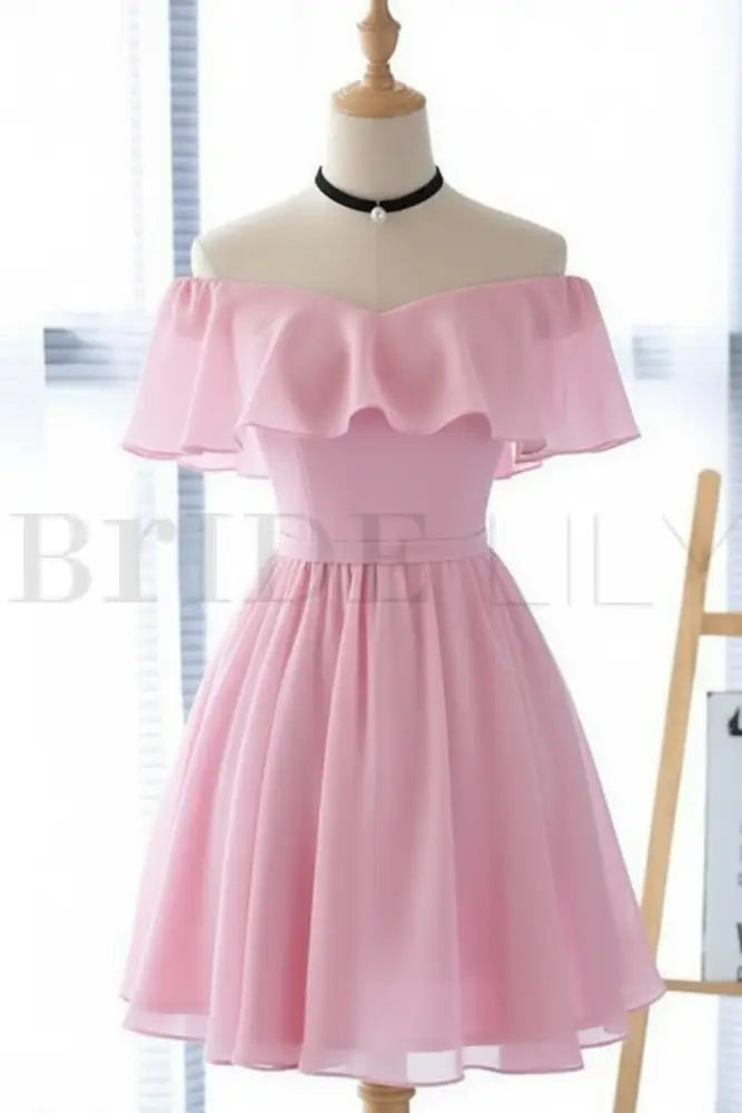 Light Blue Off the Shoulder Chiffon Homecoming Dress Cute Short Graduation Dress