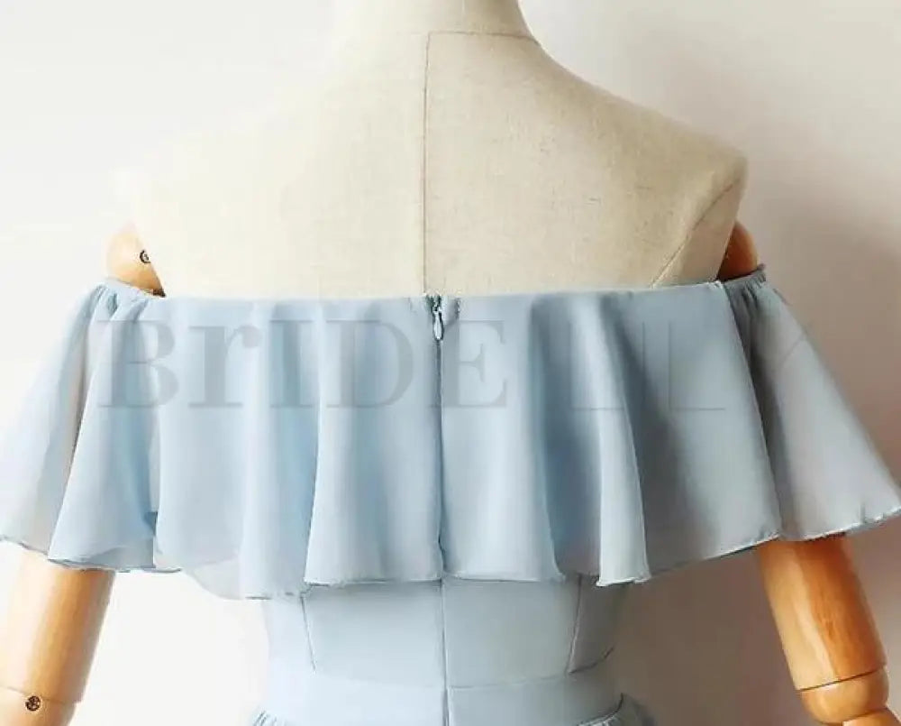 Light Blue Off the Shoulder Chiffon Homecoming Dress Cute Short Graduation Dress