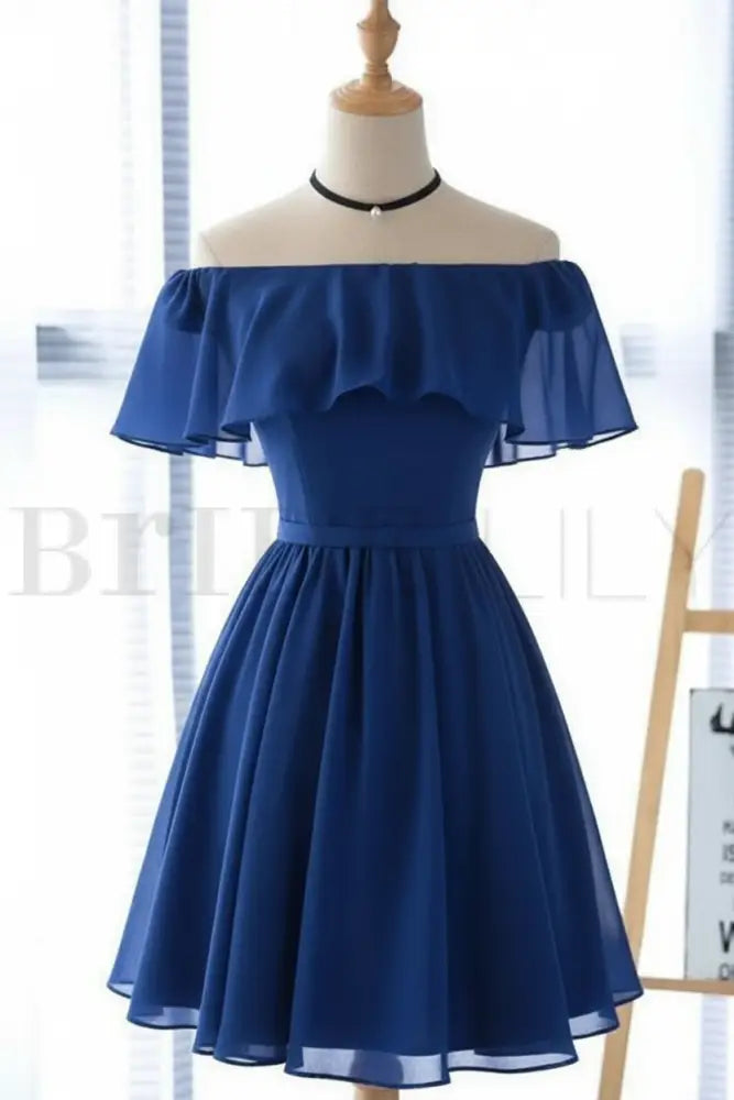Light Blue Off the Shoulder Chiffon Homecoming Dress Cute Short Graduation Dress