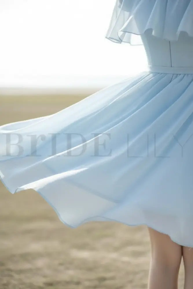 Light Blue Off the Shoulder Chiffon Homecoming Dress Cute Short Graduation Dress