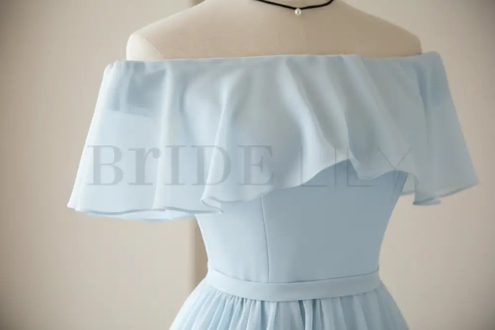 Light Blue Off the Shoulder Chiffon Homecoming Dress Cute Short Graduation Dress