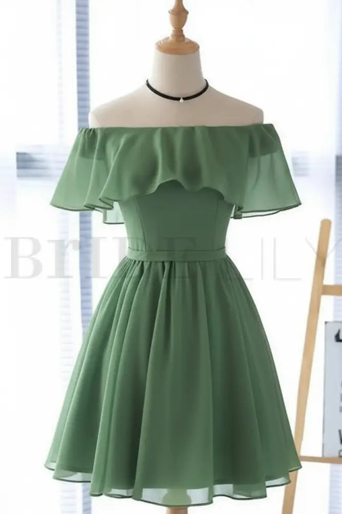 Light Blue Off the Shoulder Chiffon Homecoming Dress Cute Short Graduation Dress