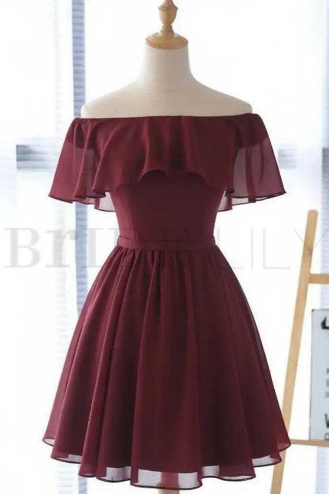 Light Blue Off the Shoulder Chiffon Homecoming Dress Cute Short Graduation Dress