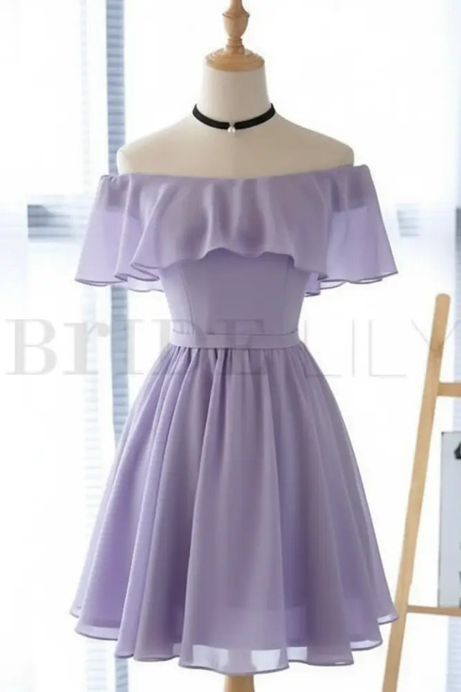 Light Blue Off the Shoulder Chiffon Homecoming Dress Cute Short Graduation Dress