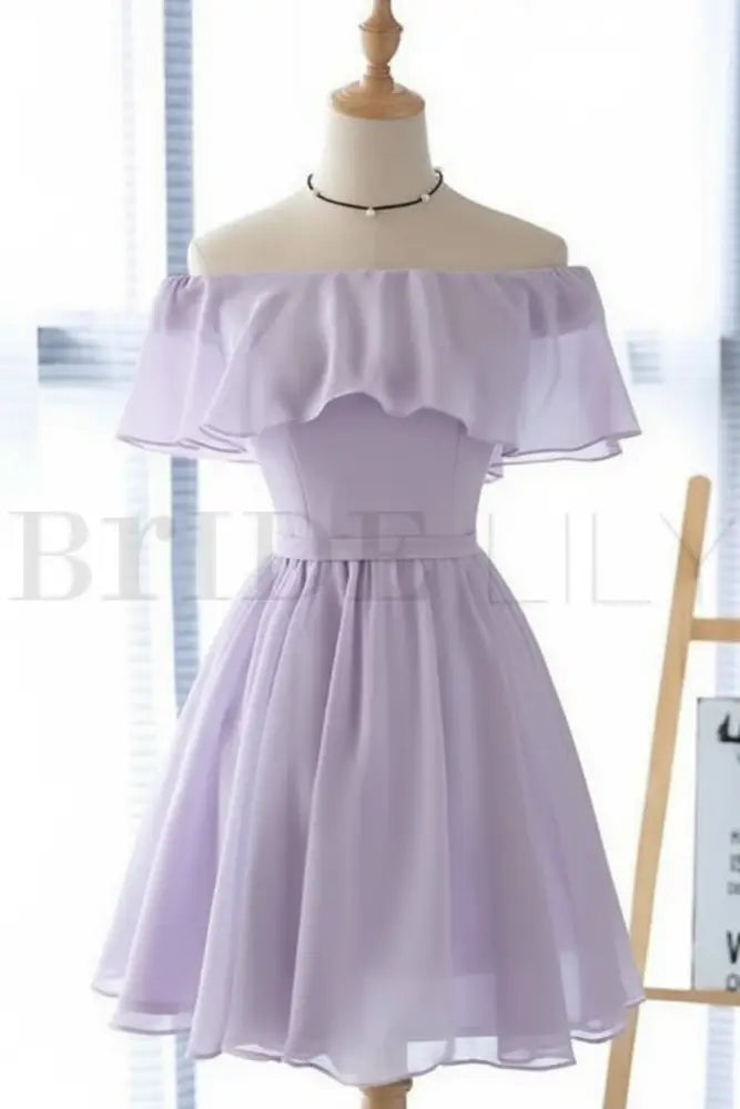 Light Blue Off the Shoulder Chiffon Homecoming Dress Cute Short Graduation Dress