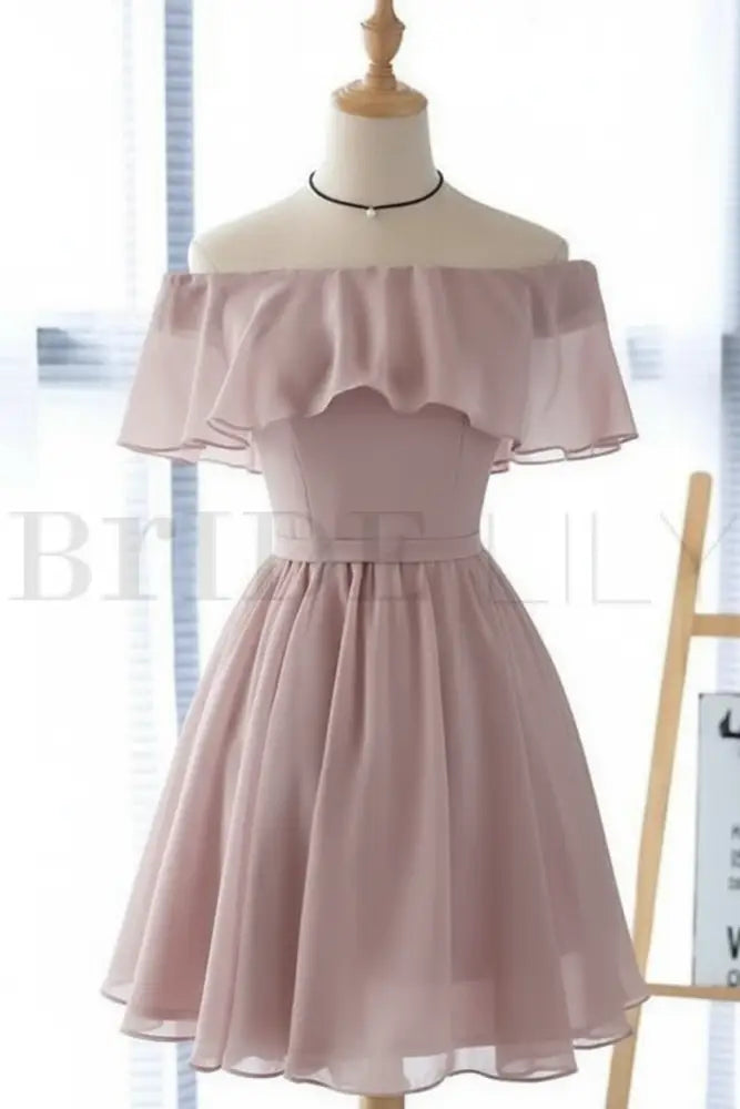 Light Blue Off the Shoulder Chiffon Homecoming Dress Cute Short Graduation Dress