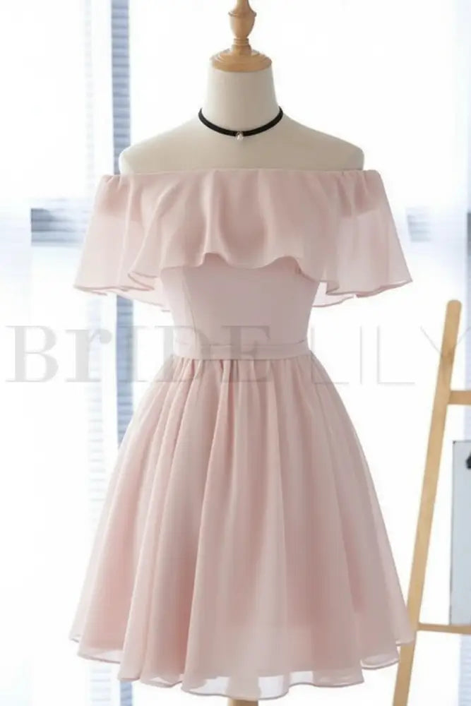 Light Blue Off the Shoulder Chiffon Homecoming Dress Cute Short Graduation Dress
