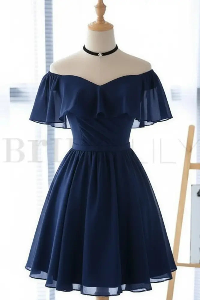 Light Blue Off the Shoulder Chiffon Homecoming Dress Cute Short Graduation Dress