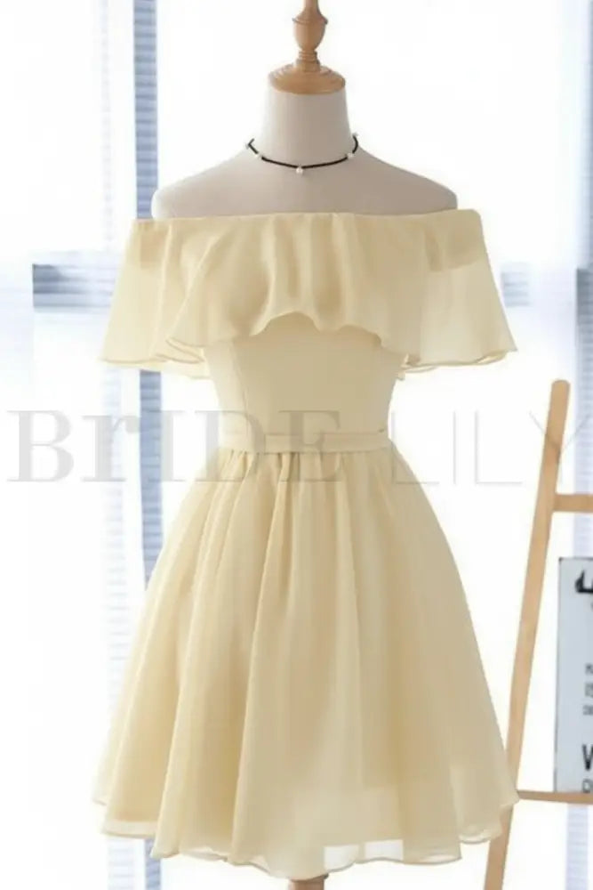 Light Blue Off the Shoulder Chiffon Homecoming Dress Cute Short Graduation Dress