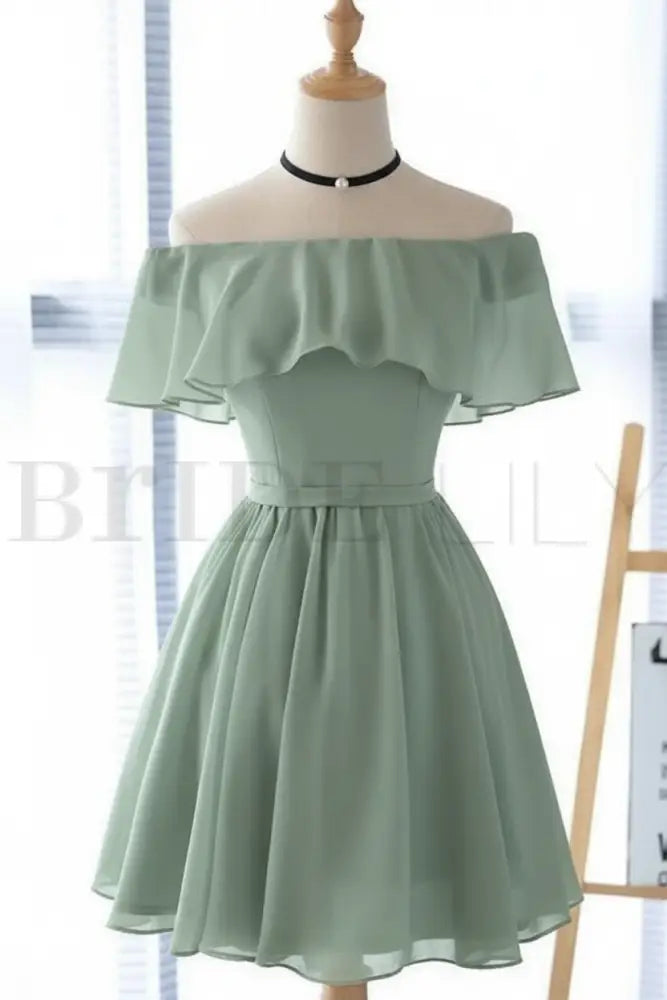 Light Blue Off the Shoulder Chiffon Homecoming Dress Cute Short Graduation Dress