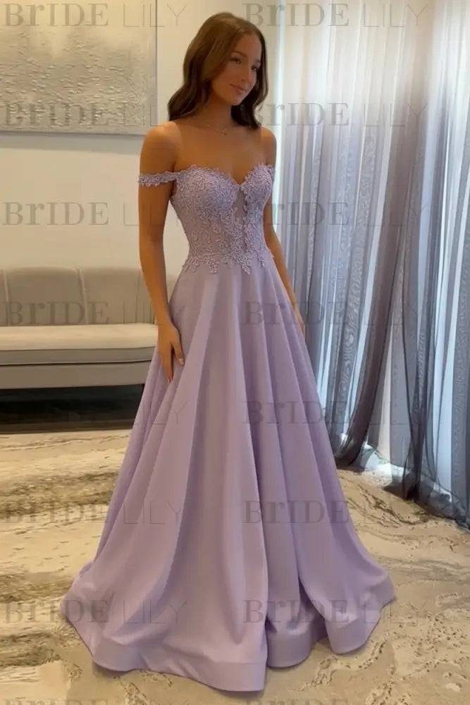 Off-the-Shoulder A-line Evening Dress Lace Prom Dress Long