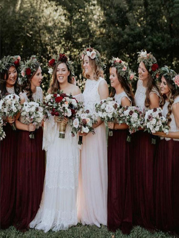 Long Sleeve Floor-Length Lace Boho Chic Wedding Dresses