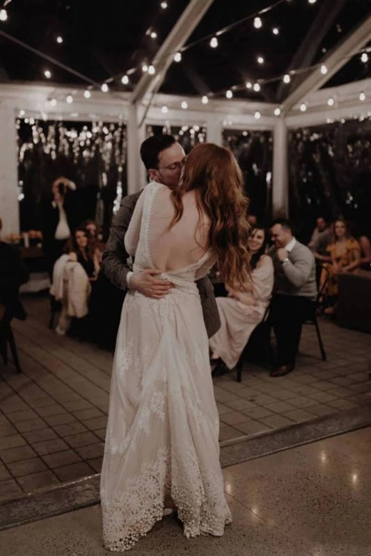 Long Sleeve Lace Beach Country Wedding Dress