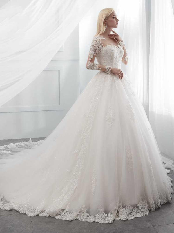 Long Sleeves Lace Ball Gown Wedding Dresses