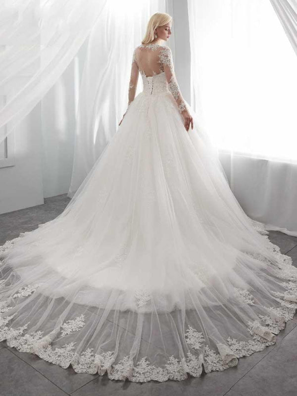 Long Sleeves Lace Ball Gown Wedding Dresses