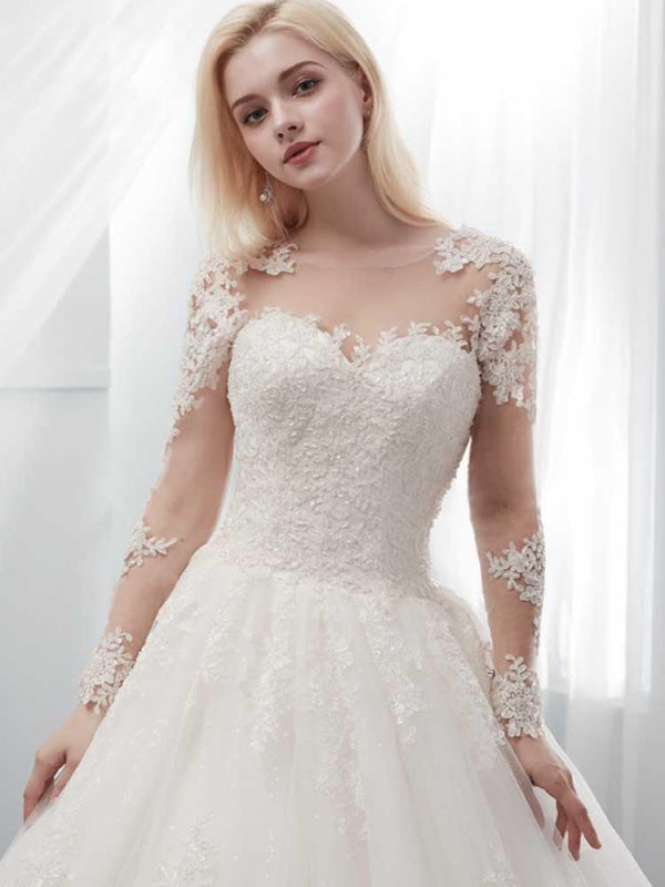 Long Sleeves Lace Ball Gown Wedding Dresses