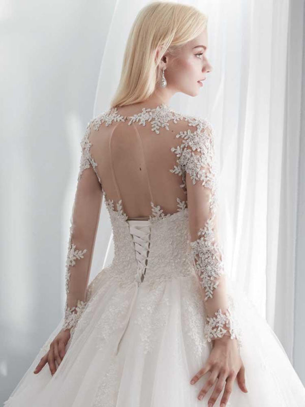Long Sleeves Lace Ball Gown Wedding Dresses