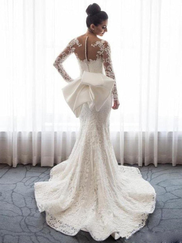Long Sleeves Lace Mermaid Wedding Dresses