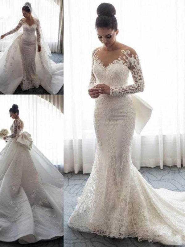 Long Sleeves Lace Mermaid Wedding Dresses