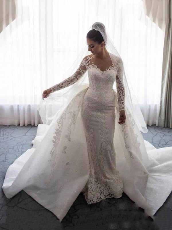 Long Sleeves Lace Mermaid Wedding Dresses
