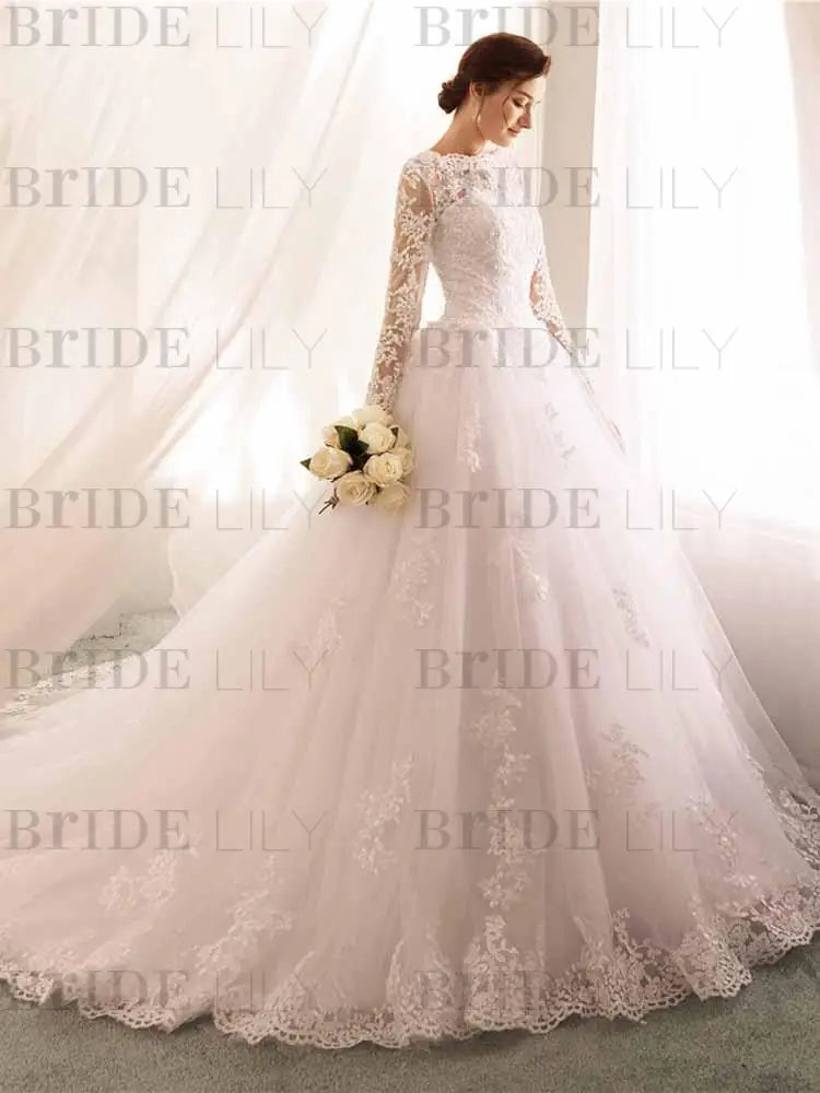 Long Sleeves Lace Tulle Aline Wedding Dresses
