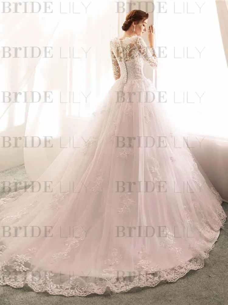 Long Sleeves Lace Tulle Aline Wedding Dresses