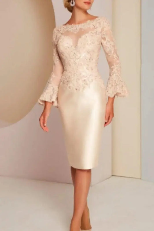 Long sleeves mermaid knee length Satin Mother of the bride dress