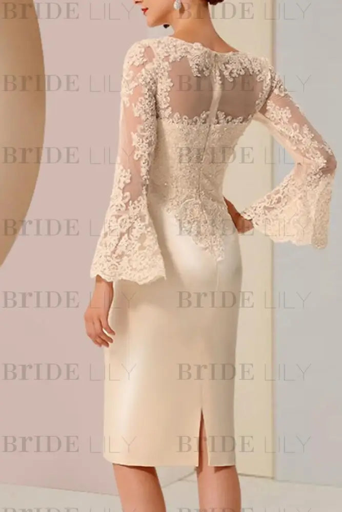 Long sleeves mermaid knee length Satin Mother of the bride dress