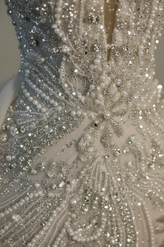 Luxurious Mermaid Wedding Dress Glitter with Sweep Train Spaghetti Straps Bridal Gown