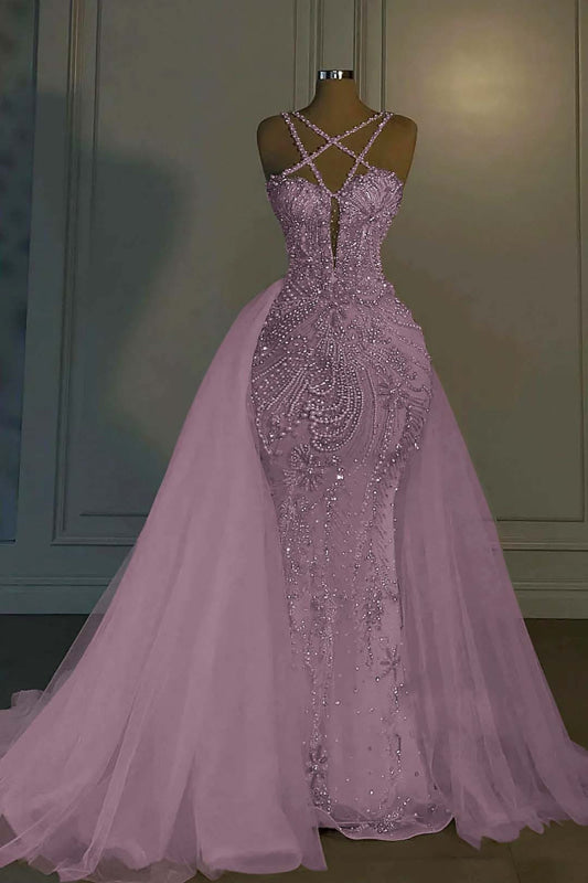 Luxurious Mermaid Wedding Dress Glitter with Sweep Train Spaghetti Straps Bridal Gown