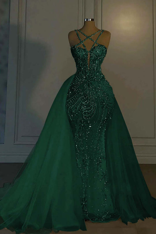 Luxurious Mermaid Wedding Dress Glitter with Sweep Train Spaghetti Straps Bridal Gown