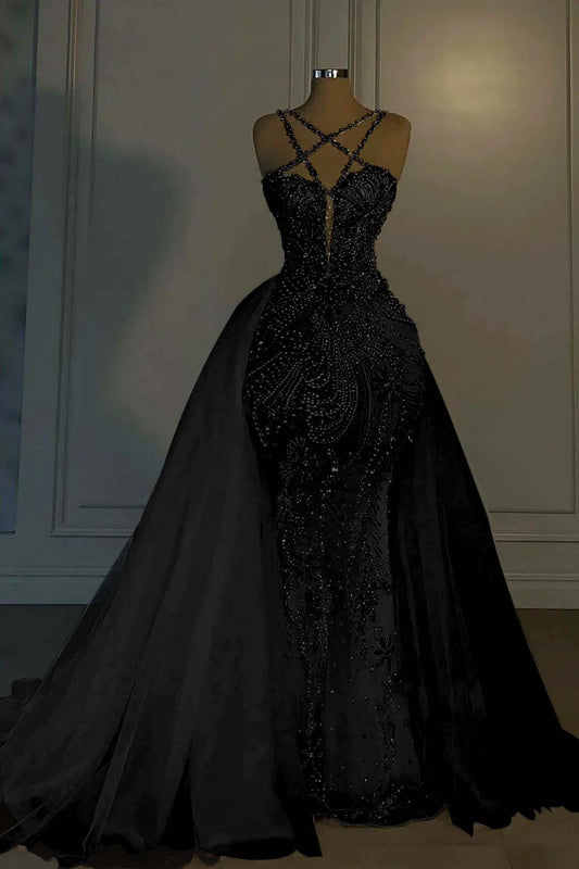 Luxurious Mermaid Wedding Dress Glitter with Sweep Train Spaghetti Straps Bridal Gown