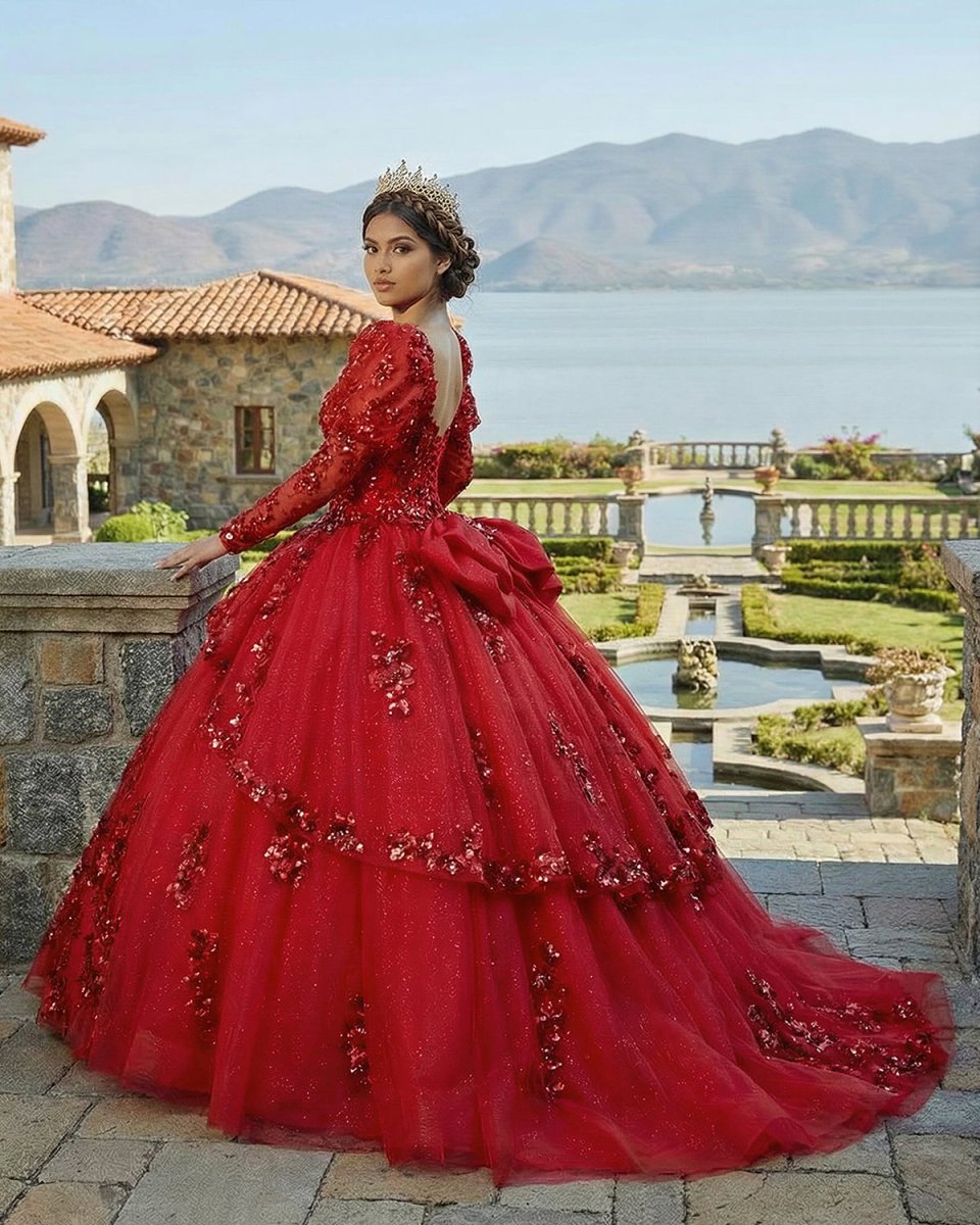Red Ball Gown Off-the-Shoulder Lace-Up Back Quinceanera Dresses