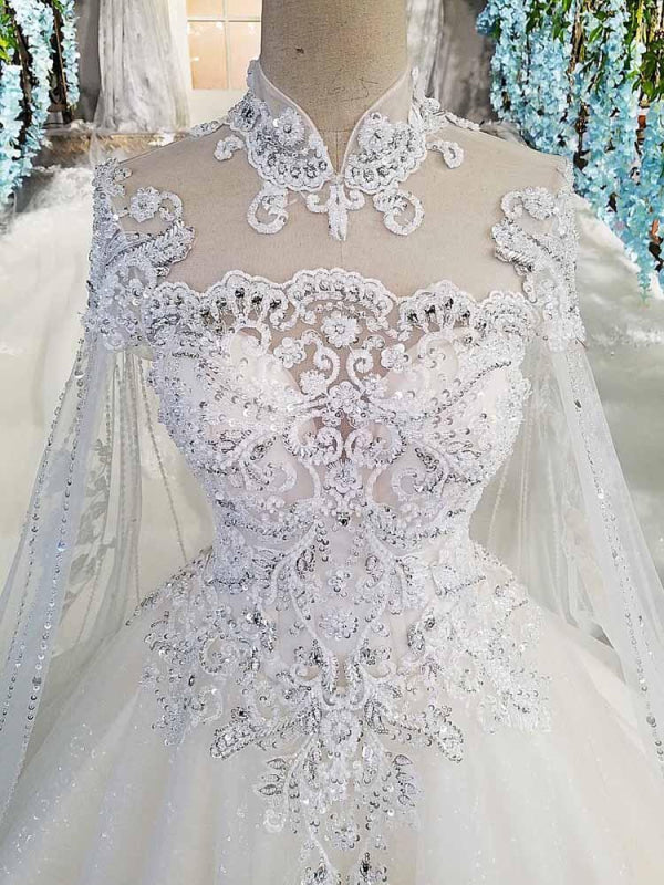 Luxury High Neck Lace Ball Gown Wedding Dresses